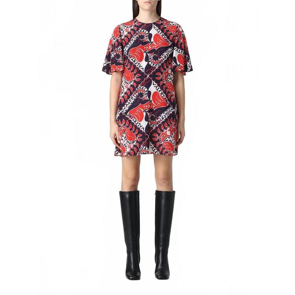NEW VALENTINO allover graphic printed crewneck dress in multi